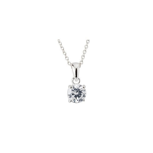 Silver & CZ 7mm Claw Set Pendant Necklace
