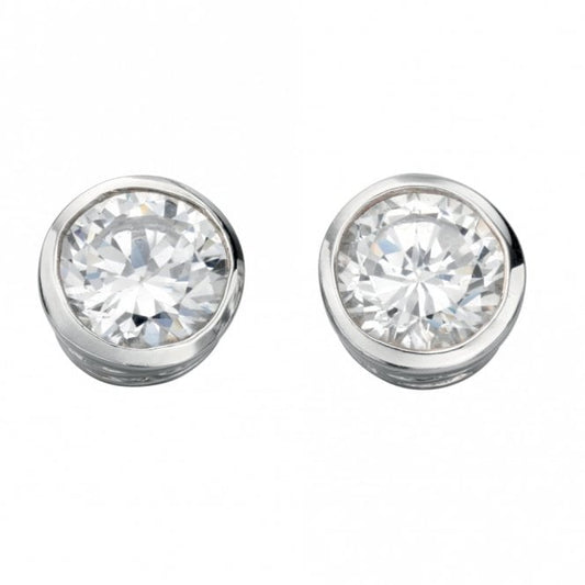 Silver and CZ 5mm Rubover Set Stud Earrings