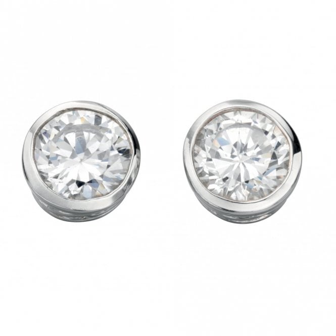 Silver and CZ 7mm Rubover Set Stud Earrings