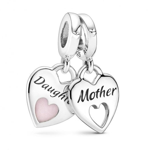 Mother & Daughter Double Heart Split Dangle Charms