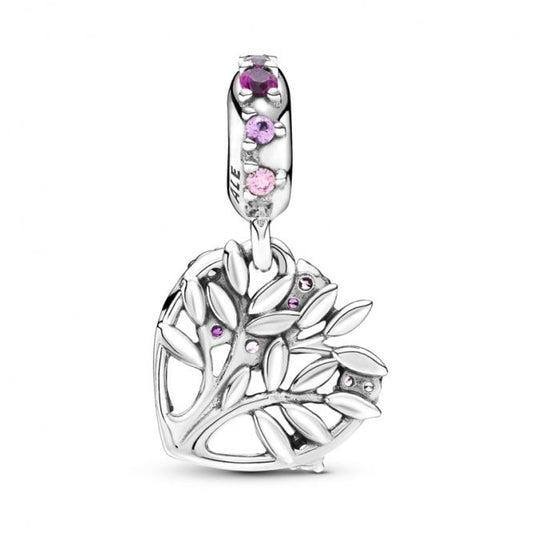 Pink Heart Family Tree Dangle Charms