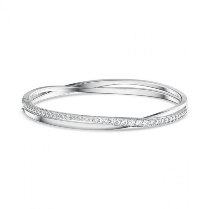 Hyperbola Bangle with White Crystal in Rhodium Silver