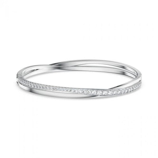 Hyperbola Bangle with White Crystal in Rhodium Silver