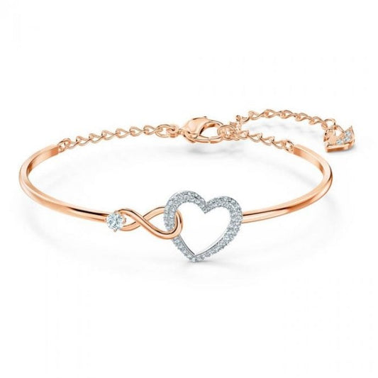 Hyperbola Infinity Heart Bangle in Rose Gold and Rhodium Silver