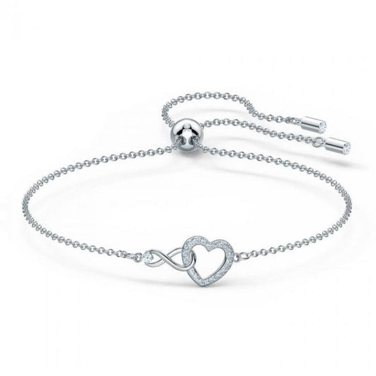 Hyperbola Infinity Heart Bracelet with White Crystal in Rhodium Silver