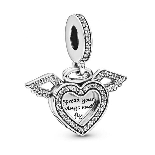 Heart & Angel Wings Dangle Charms