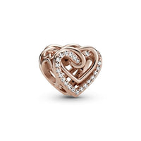 Rose Sparkling Entwined Hearts Charms