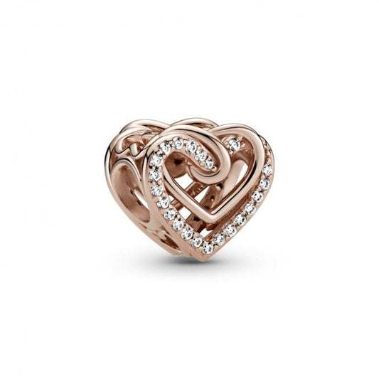 Rose Sparkling Entwined Hearts Charms