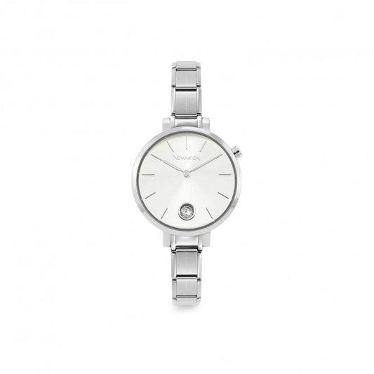 Time Round Silver Dial & Silver Charm Bracelet Watch with CZ