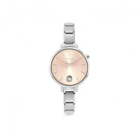 Time Round Pink Dial & Silver Charm Bracelet Watch with CZ