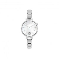 Time Round Mother of Pearl Dial & Silver Charm Bracelet Watch with CZ