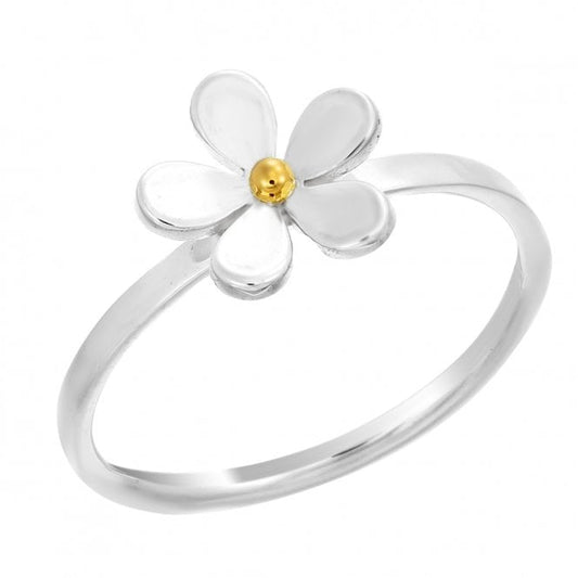 Silver & Gold 11mm Daisy Ring, Size L