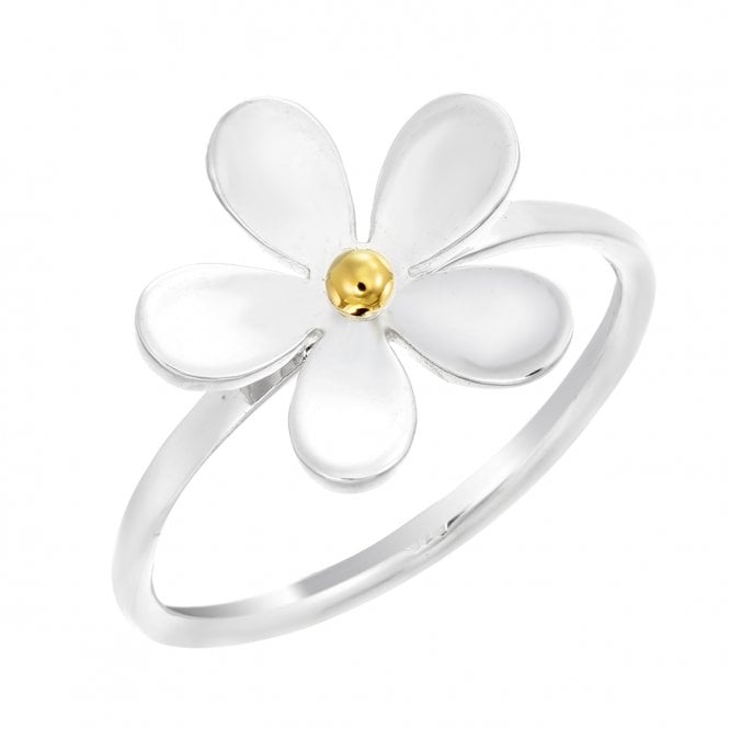 Silver & Gold 15mm Daisy Ring, Size P