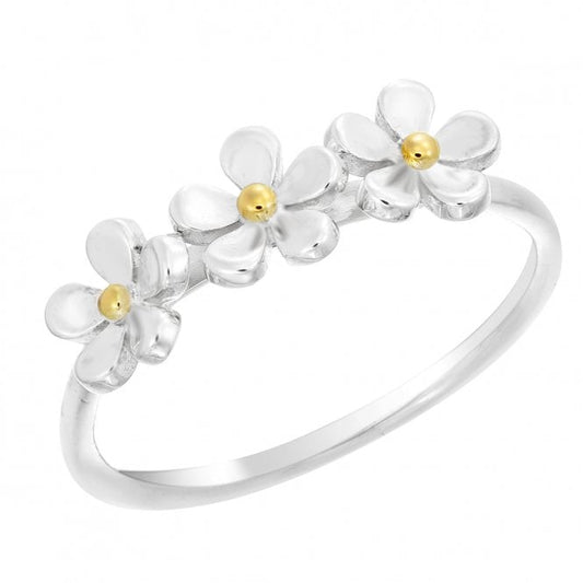 Silver & Gold Triple Daisy Ring, Size N