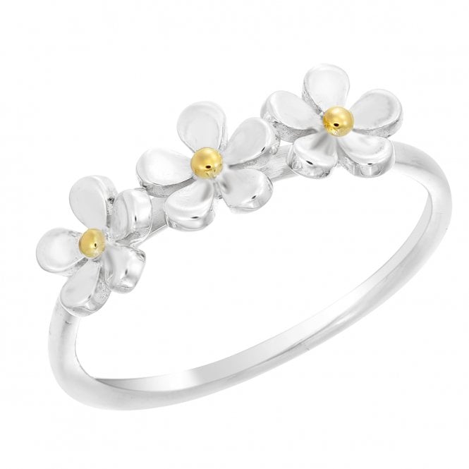 Silver & Gold Triple Daisy Ring, Size P