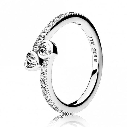 Two Sparkling Hearts Ring, Size 54