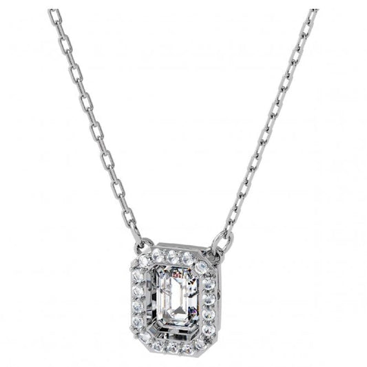 Una Pendant Necklace with Octagon-Cut White Crystal in Rhodium Silver