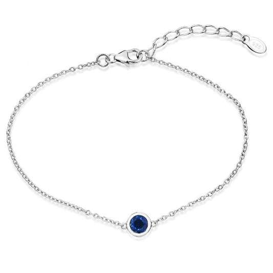 Silver and Blue Sapphire CZ Single Stone September Birthstone Bracelet