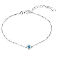 Silver and Aquamarine CZ Single Stone March Birthstone Bracelet