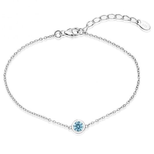 Silver and Aquamarine CZ Single Stone March Birthstone Bracelet