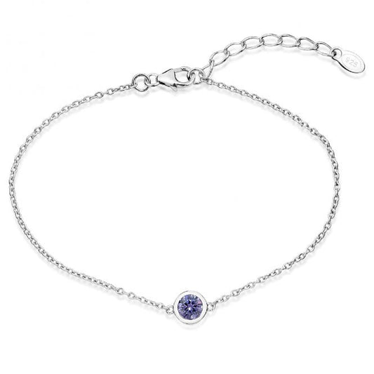 Silver and Amethyst CZ Single Stone February Birthstone Bracelet