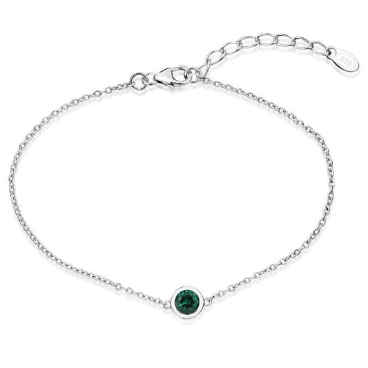 Silver and Emerald Green CZ Single Stone May Birthstone Bracelet
