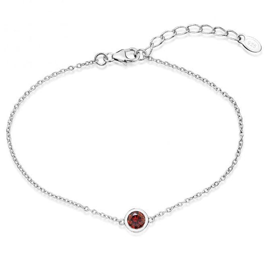 Silver and Red Garnet CZ Single Stone January Birthstone Bracelet