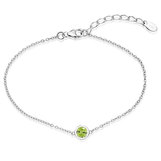 Silver and Light Green CZ Single Stone August Birthstone Bracelet