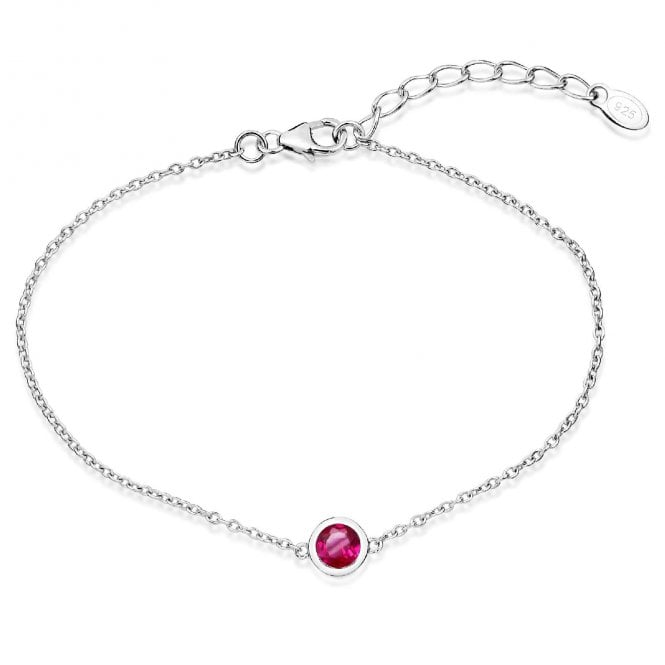 Silver and Ruby Red CZ Single Stone July Birthstone Bracelet