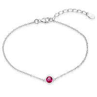 Silver and Ruby Red CZ Single Stone July Birthstone Bracelet