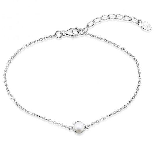 Silver and Pearl Single Stone June Birthstone Bracelet