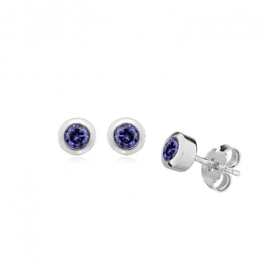 Silver and Purple CZ February Birthstone Stud Earrings