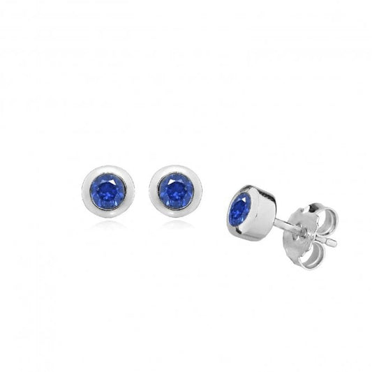 Silver and Dark Blue CZ September Birthstone Stud Earrings