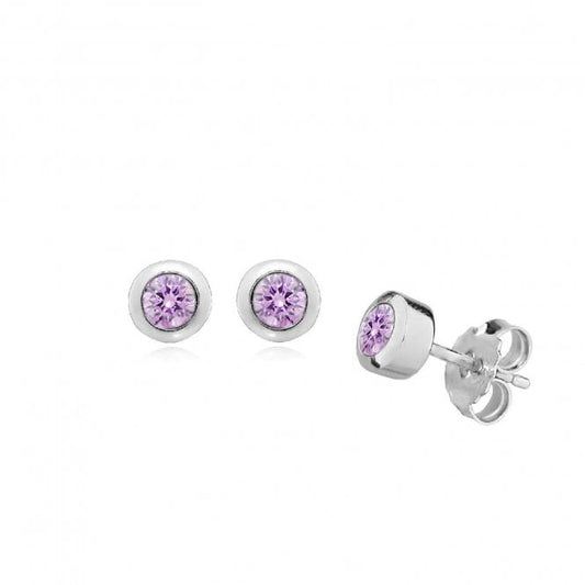 Silver and Pink CZ October Birthstone Stud Earrings