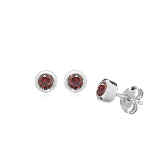 Silver and Red CZ July Birthstone Stud Earrings