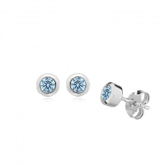 Silver and Light Blue CZ March Birthstone Stud Earrings