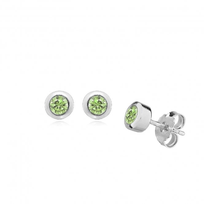 Silver Light Green August Birthstone Stud Earrings