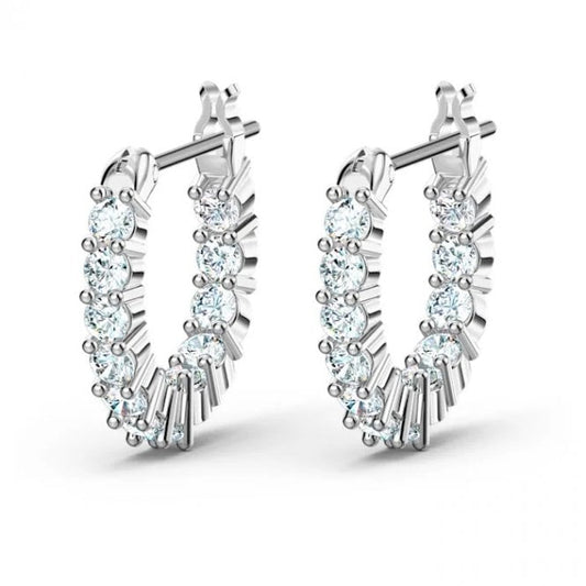 Matrix Vittore Hoop Earrings with White Crystal in Rhodium Silver