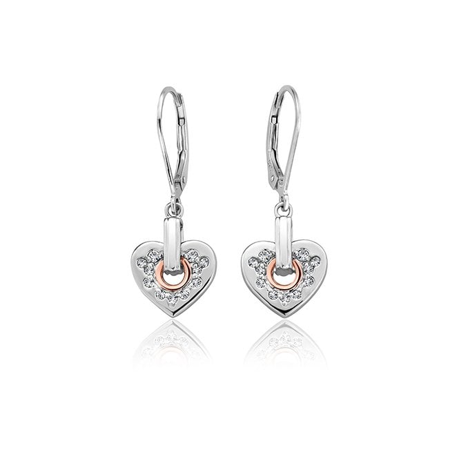 Cariad Sparkle Silver Heart Drop Earrings