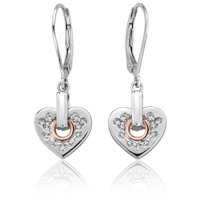 Cariad Sparkle Silver Heart Drop Earrings