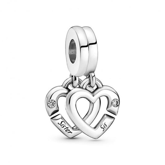 Linked Sister Hearts Split Dangle Charms