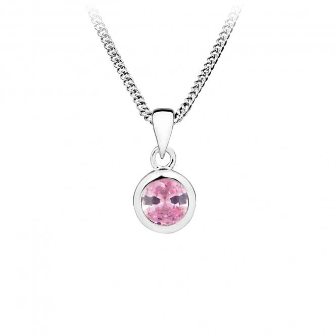 Silver and Pink CZ October Birthstone Pendant Necklace