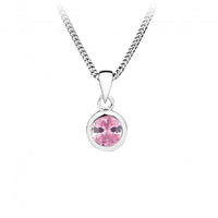 Silver and Pink CZ October Birthstone Pendant Necklace