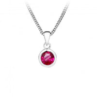 Silver and Red CZ July Birthstone Pendant Necklace