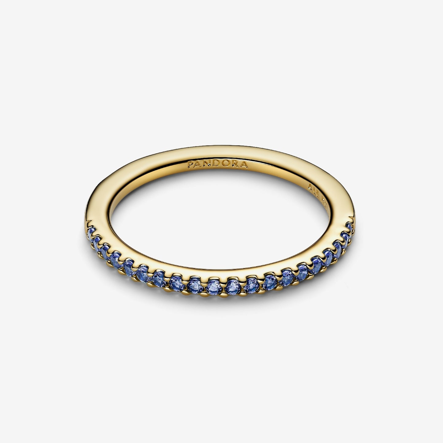 Gold Sparkling Blue Half-Eternity Band Ring, Size 52