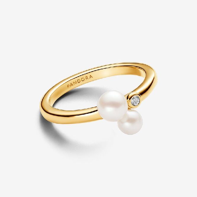 Gold Duo Treated Freshwater Cultured Pearls Ring, Size 52