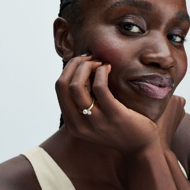 Gold Duo Treated Freshwater Cultured Pearls Ring, Size 52