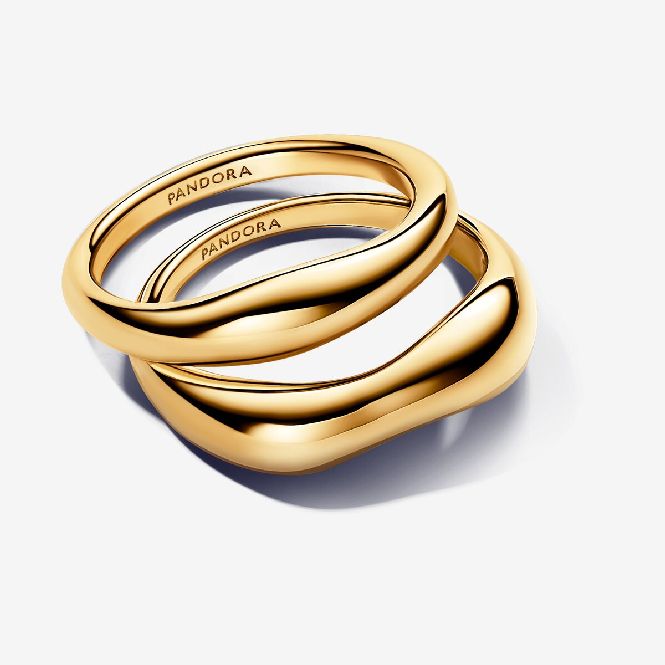 Pandora Gold Organically Shaped Stacking Rings, Size 48