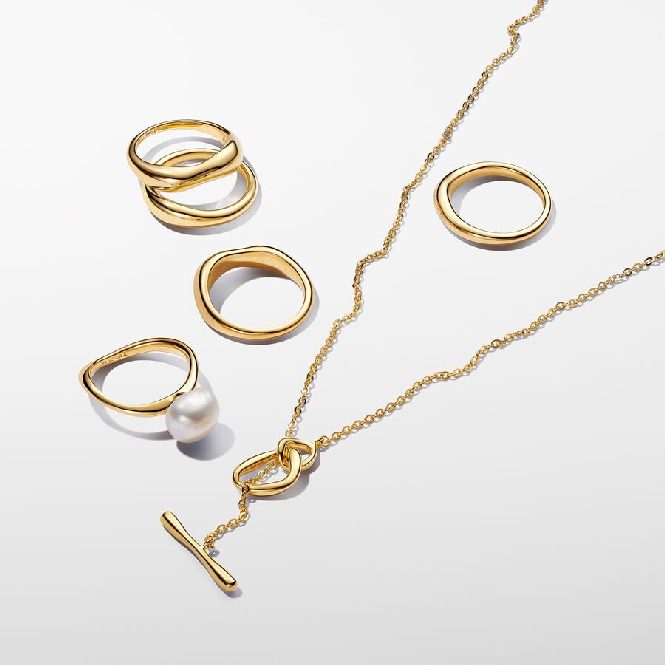 Gold Organically Shaped Stacking Rings, Size 48
