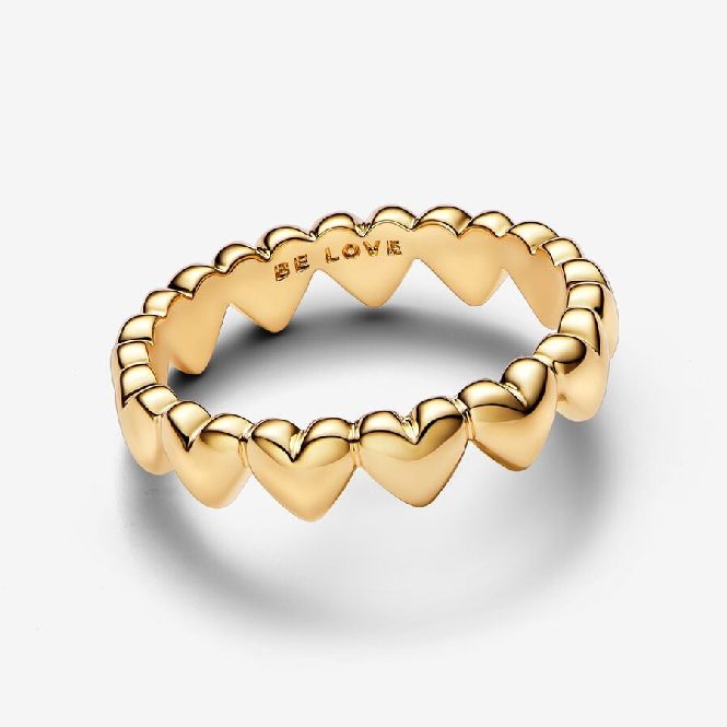 Pandora Gold Row of Hearts Ring, Size 54